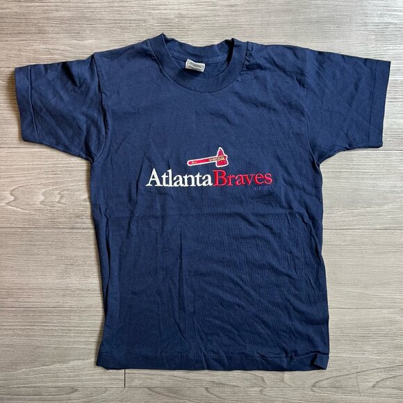 Vintage 90s Atlanta Braves Embroidered T-Shirt Single Stitch Youth 14/16 L - Picture 1 of 4